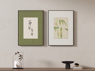 Hanging Painting Guest Restaurant Tea Room Green Zen Bamboo Decorative Painting 3d model