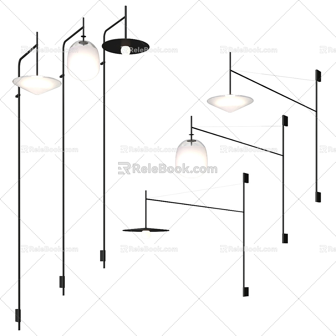 Modern Black Long Metal Pole Wall Lamp 3d model