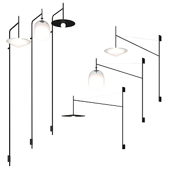 Modern Black Long Metal Pole Wall Lamp 3d model