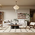 Guest Restaurant Sofa Coffee Table Dining Table and Chair Side Cabinet Chandelier Single Chair 3d model