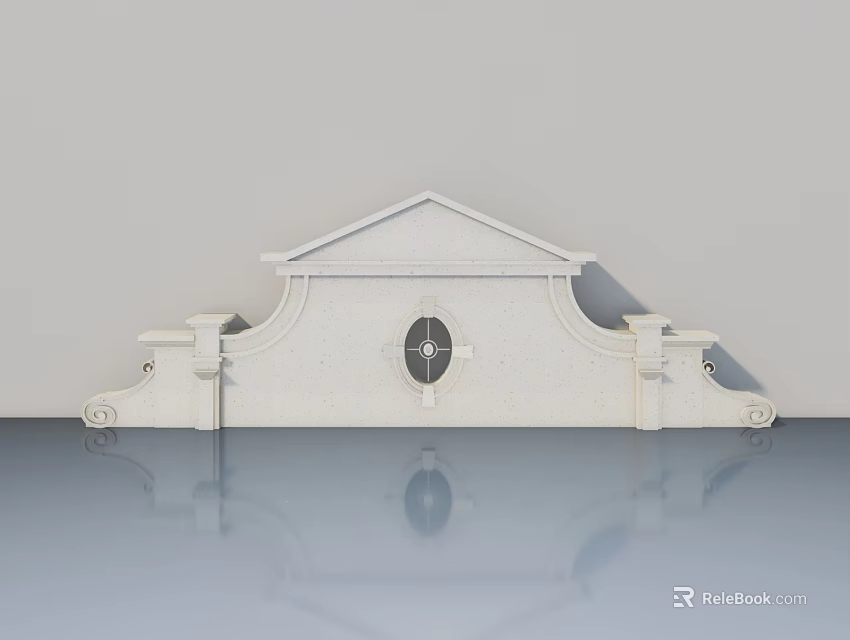 White Classical Hinged Door With Symmetrical Decorative Design And Circular Window 3d model