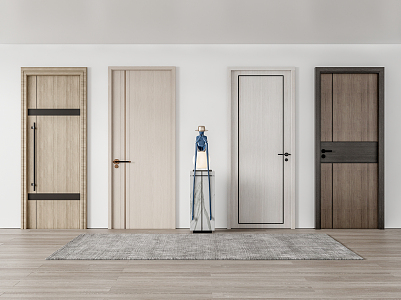 Modern swing door single door wooden door 3d model