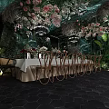 Garden Themed Private Dining Box With Pink White Floral Decor Chandeliers And Bamboo Chairs
