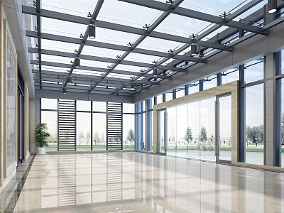 Modern Store Front Desk With Glass Windows And Elegant Marble Floor Design 3d model