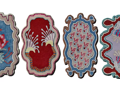 Assorted Stylish Rugs With Unique Shapes And Vibrant Colorful Patterns 3d model