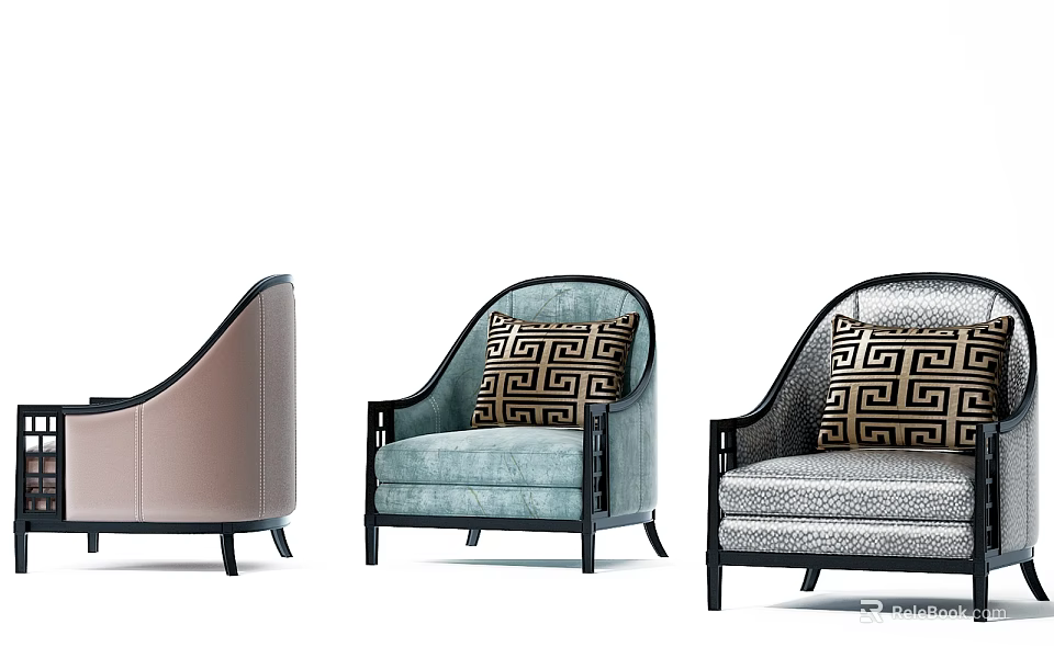 Elegant Modern Single Armchairs With Geometric Pattern Cushions And Stylish Frames 3d model