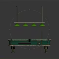 Billiard Table With Green Felt Surface Cue Stick Balls And Hanging Lights Sports Equipment
