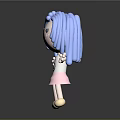 Cartoon Style Game Movie Character With Blue Hair White Top Pink Skirt And Smiling Expression