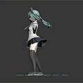 Child With Teal Twin Tails In School Uniform Standing On Hexagonal Platform With Colorful Blocks