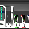 Modern Electric Vehicle Charging Station With Colorful Charging Guns And Digital