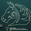 Neon Lamp Set With Horse Head Design White Lines On Dark Green Background