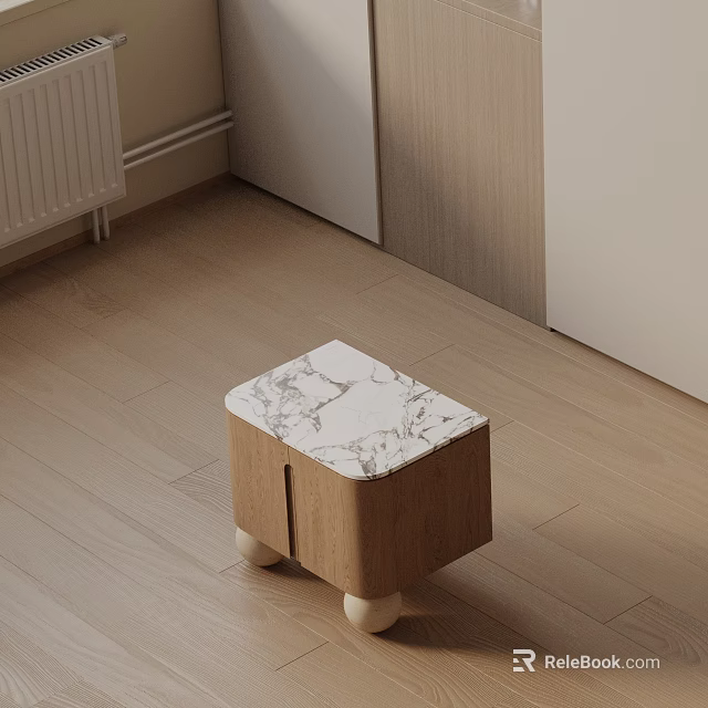 Modern Side Table With Marble Top Wooden Frame And White Round Legs In Interior 3d model 