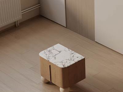 Modern Side Table With Marble Top Wooden Frame And White Round Legs In Interior 3d model