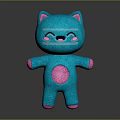 Blue Cat Plush Doll with Pink Ears Cheeks Belly and Smiling Face Cute Stuffed Toy