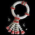 Decorative Ornament Set with White Pink Floral Wreath Hanging Tassels and Small Insect Accents