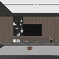 Modern TV Background Wall Design With Wooden Panels Built-in TV Floating Shelves And Decorative Items