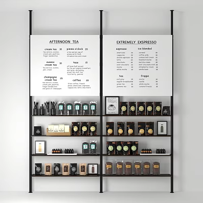 Retail Display Shelves With Artisanal Tea And Extreme Espresso Product Arrangement 3d model