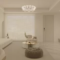 Modern Minimalist Cream Tone Living Room With Large TV And Marble Round Coffee Table