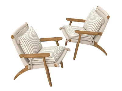 Leisure Chairs With Wooden Frame And Striped Cushions Minimalist Design Upholstered Seating 3d model