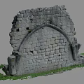 Ancient Stone Building Exterior Wall With Arched Structure Stone Blocks And Grass