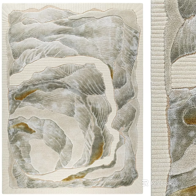 Modern Square Rug With Natural Landscape Pattern Textured Beige Gray Brown Tones Design 3d model