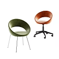 Stylish Office Chairs with Green Orange Velvet Curved Back Metal Legs and Swivel Wheels