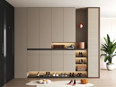 Modern Light Gray Shoe Cabinet With LED Lighting And Multiple Storage Compartments 3d model
