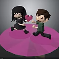 Two Playful Children Girl Holding Pink Heart Boy Laughing on Pink Circular Platform