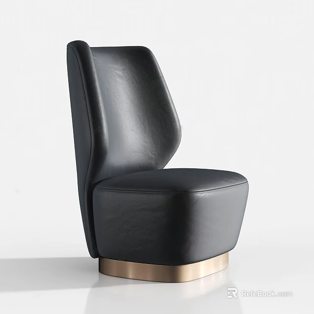 Stylish Black Leather Single Sofa With Modern Design And Gold Base 3d model