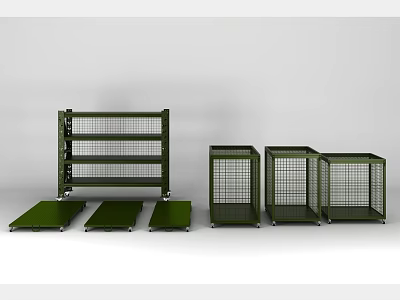 Green Metal Storage Shelving And Cabinet Units With Grid Design And Rolling Bases 3d model