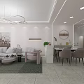 Modern Living And Dining Room Interior With Marble Table Chairs TV Wall And Plants