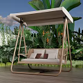 Garden Swing Chair Decor With Lush Green Plants Large Leaves And Yellow Flowers