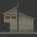 Ancient Chinese Architecture With Two Story Tile Roof Red Lanterns Wooden Doors And Windows