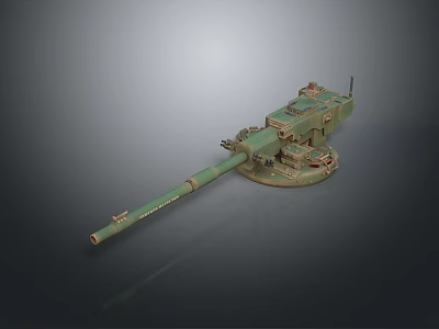Green Military Artillery Weapon Model With Long Barrel And Mounted Base Structure 3d model