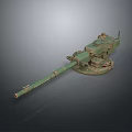 Green Military Artillery Weapon Model With Long Barrel And Mounted Base Structure