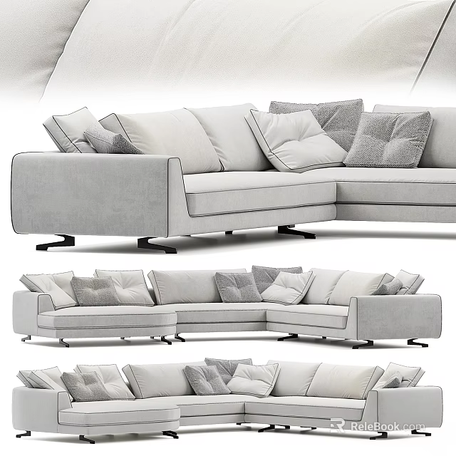 Gray Corner Sofa With Soft Pillows Multiple Views Modern Living Room Design 3d model