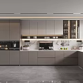Modern Kitchen Interior Design with Grey Cabinets Built-in Appliances and Island Countertop