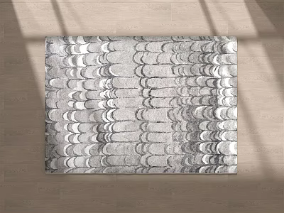 Modern Silver Gray Square Rug With Scalloped Wave Pattern For Living Room 3d model