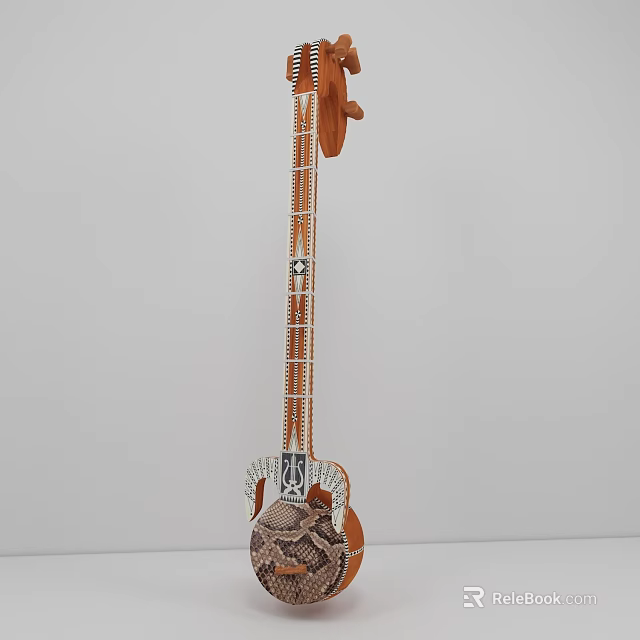 Handcrafted Wooden String Instrument With Artistic Painted Design And Art Supplies Elements 3d model 