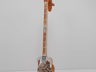 Handcrafted Wooden String Instrument With Artistic Painted Design And Art Supplies Elements 3d model