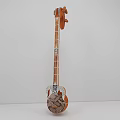 Handcrafted Wooden String Instrument With Artistic Painted Design And Art Supplies Elements