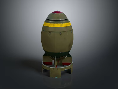 Military Green Bomb With Yellow Stripe Red Top And Base Stand Structure 3d model