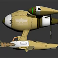 Yellow Mechanical Aircraft Model With Green Engines Propellers And Sci Fi Design 3d model