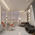 Modern Hotel Lobby Interior With Orange Chairs Large Artwork And Glass Partitions