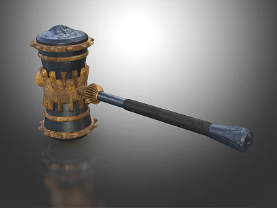 Heavy Duty Decorative Hammer with Blue Gold Accents and Black Handle 3d model
