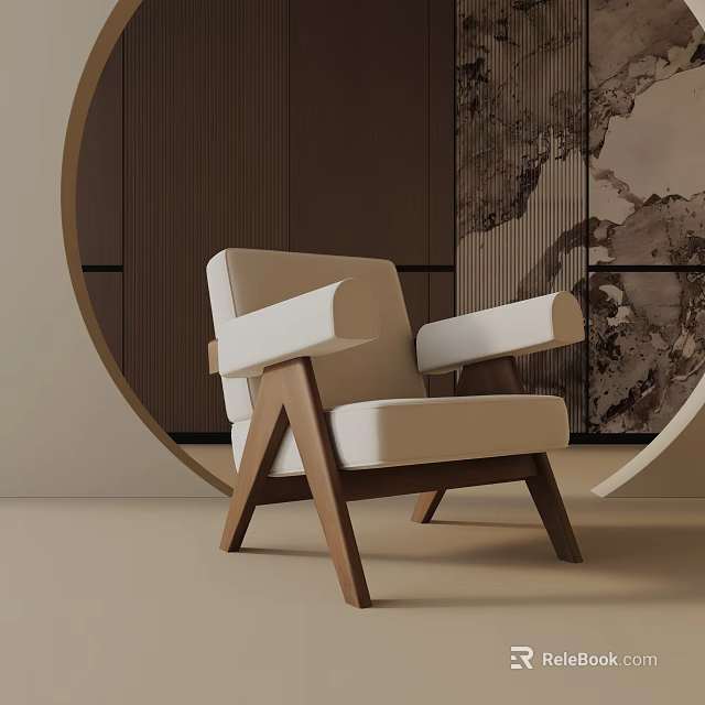 Modern Accent Chair With Wooden Frame Light Upholstery And Dark Wall Decorative Texture 3d model 
