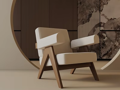 Modern Accent Chair With Wooden Frame Light Upholstery And Dark Wall Decorative Texture 3d model