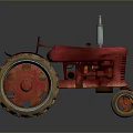 Vintage Red Tractor Utility Vehicle With Large Wheels And Classic Metal Body