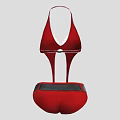 Stylish Red Halter Dress With Front Zipper And Black Belt Design