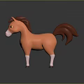 Cute Cartoon Horse 3D Model With Orange Body Brown Mane And White Legs
